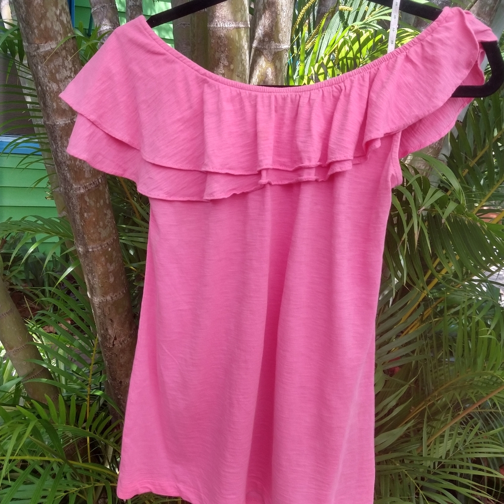 Lilly Pulitzer Pink Ruffled Off-Shoulder Top - Picture 2 of 3